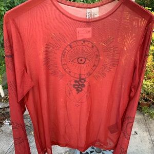 NWT SHEER LONG SLEEVE SNAKE EYE DESIGN TOP
